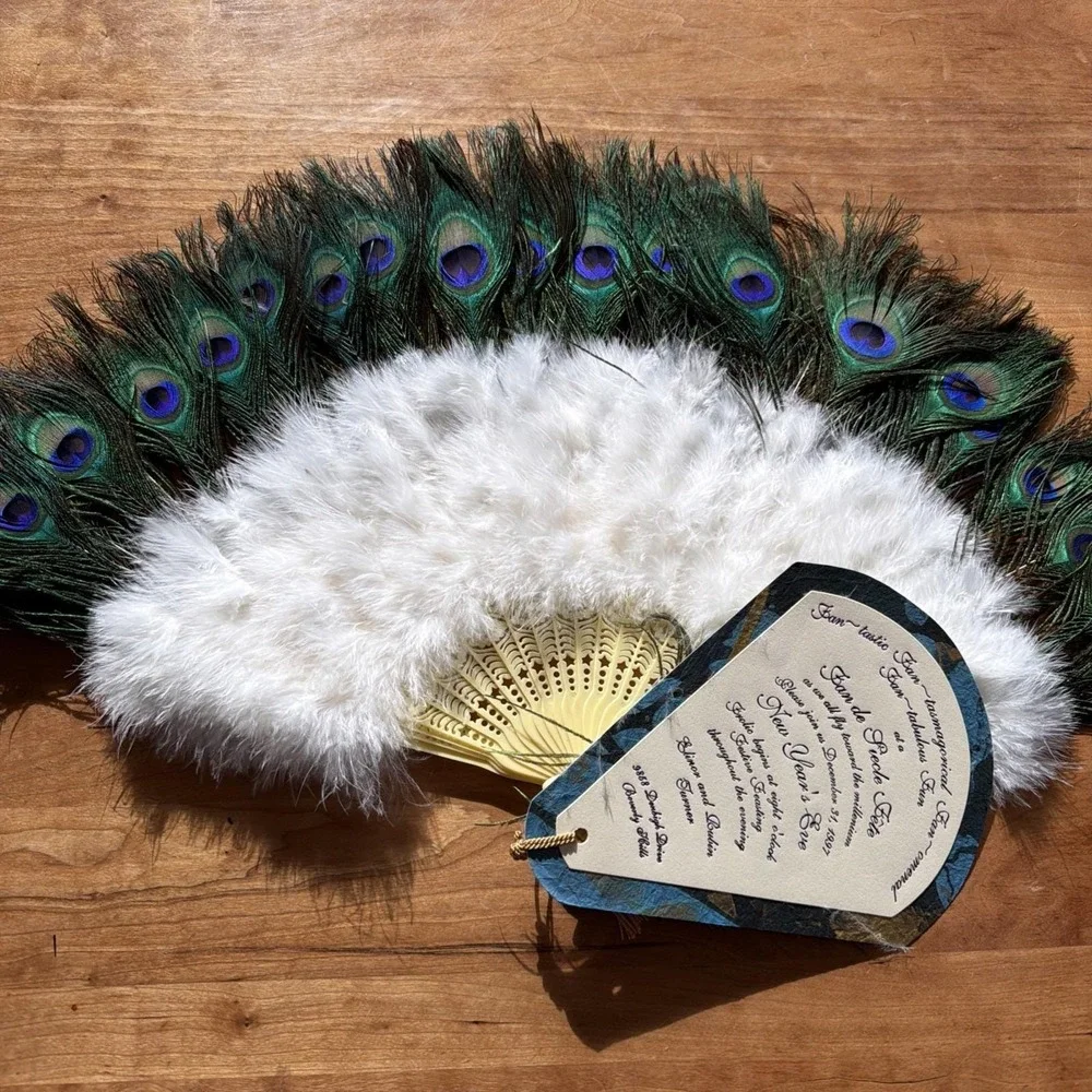 Vtg 1997 Peacock‎ Feather Fan New Year's Eve Invitation Beverly Hills Y2K Rare